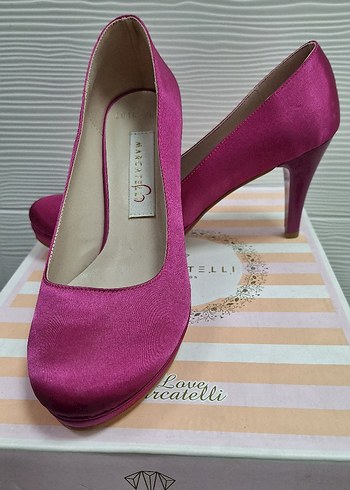 Parlak Pembe Saten Platform Topuklu Kadın Stiletto - Görsel 3