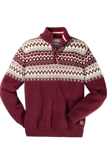 Bordo Etnik Desenli Erkek Yün Kazak - Görsel 4