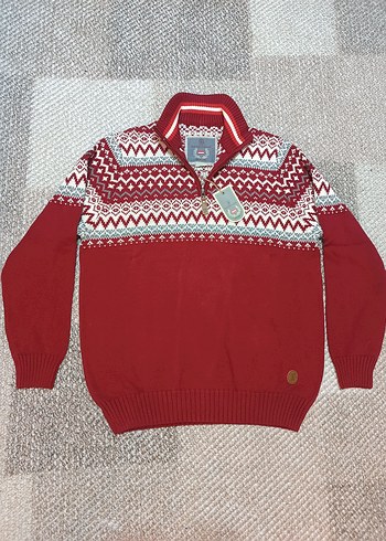 Bordo Etnik Desenli Erkek Yün Kazak - Görsel 5