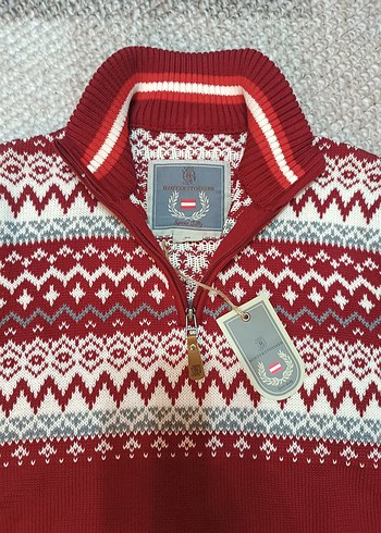 Bordo Etnik Desenli Erkek Yün Kazak - Görsel 7