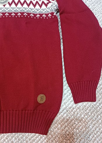 Bordo Etnik Desenli Erkek Yün Kazak - Görsel 6