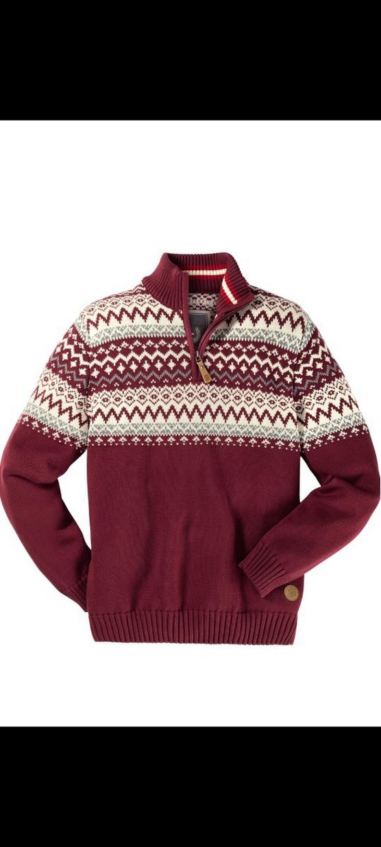 Bordo Etnik Desenli Erkek Yün Kazak - Görsel 4