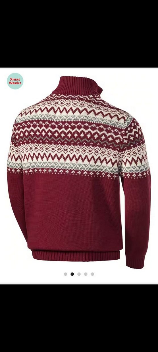 Bordo Etnik Desenli Erkek Yün Kazak - Görsel 2