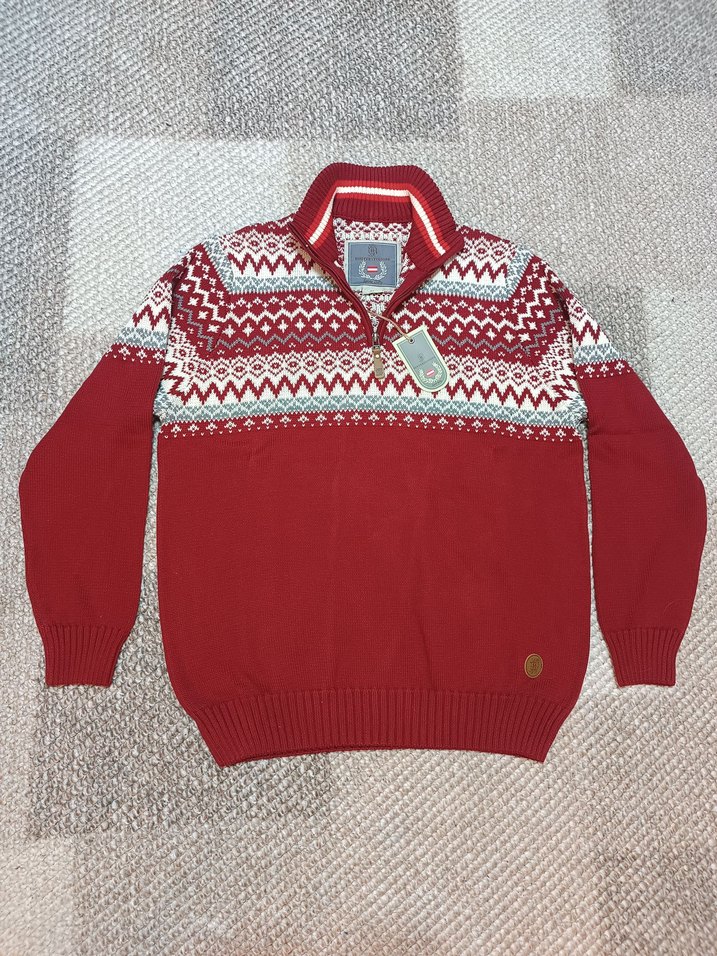 Bordo Etnik Desenli Erkek Yün Kazak - Görsel 5