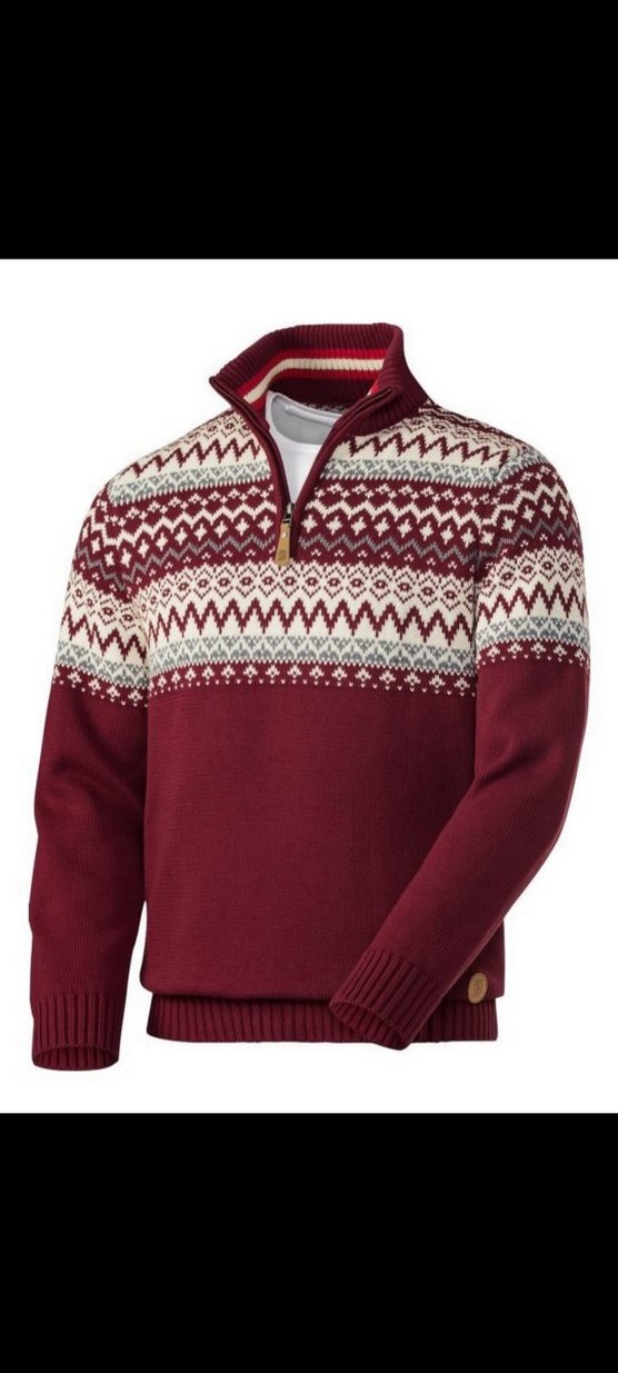 Bordo Etnik Desenli Erkek Yün Kazak - Görsel 3