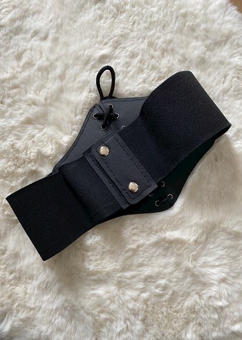 Siyah Deri Gotik Bağcıklı Korse Kemer - Görsel 2