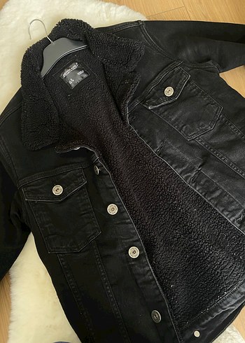 Siyah Kadın Kot Ceket, Kürklü - Görsel 2