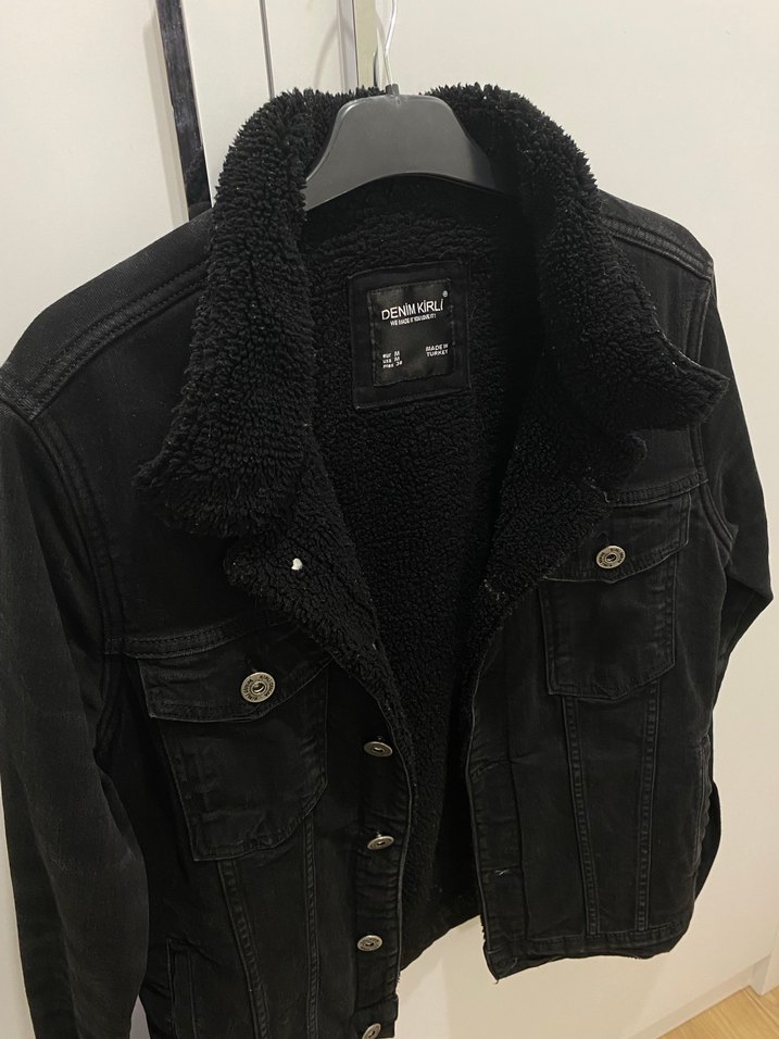 Siyah Kadın Kot Ceket, Kürklü - Görsel 4