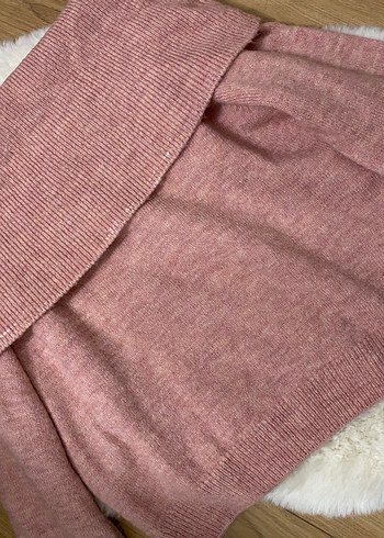 Pembe Triko Kayık Madonna Yaka Kadın Kazak - Görsel 5