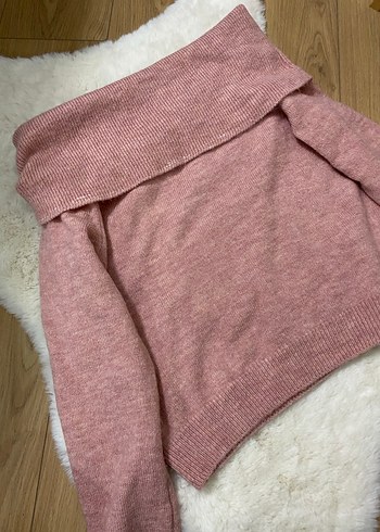 Pembe Triko Kayık Madonna Yaka Kadın Kazak - Görsel 2