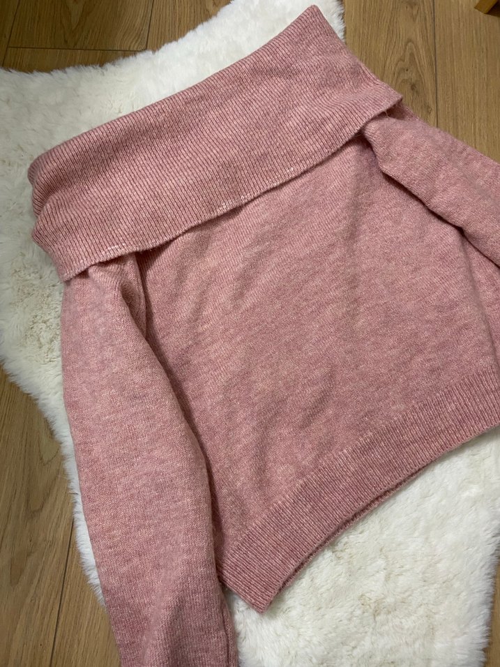 Pembe Triko Kayık Madonna Yaka Kadın Kazak - Görsel 2