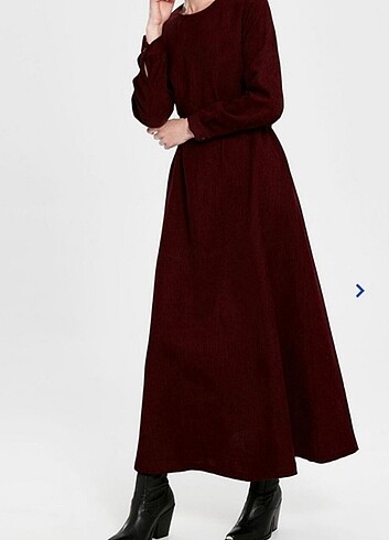 LC Waikiki LCW Modest Fitilli Kadife Kuşaklı Bordo Elbise