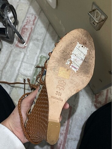 38 Beden kahverengi Renk İp bağlamalı sandalet