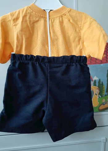 Erkek Çocuk Sarı Baskılı Kısa Kollu Tişört sort takım - Görsel 2