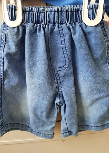 Mavi Baskılı Kot  şortlu Bebek Erkek Takımı - Görsel 2