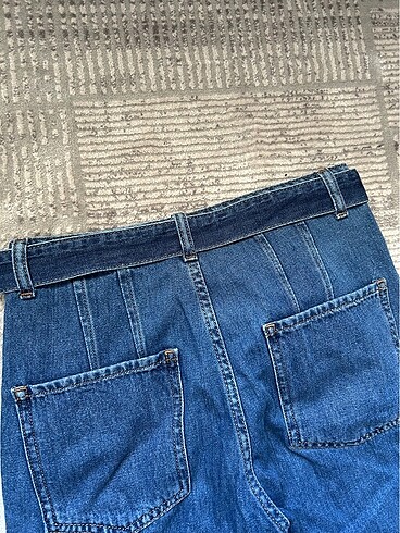 38 Beden mavi Renk Kadın Kendinden Kemerli Mom Jean