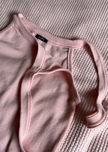 Pembe Halter Yaka crop top - Görsel 5