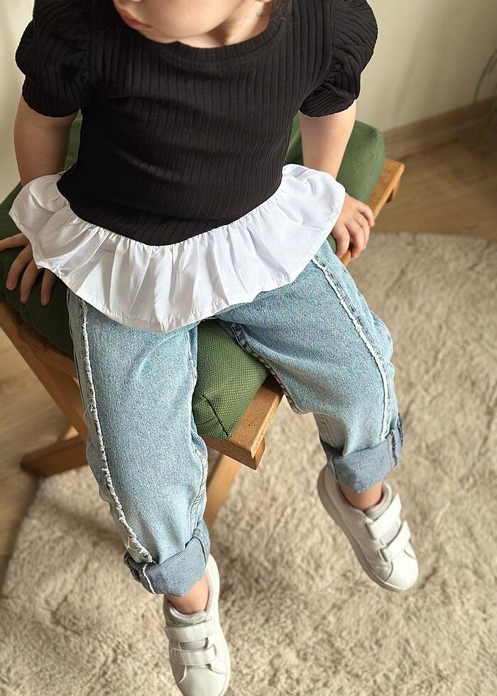 ŞERİTLİ KOT 2 Lİ KIZ TAKIM - Görsel 4