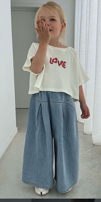3 Yaş Beden LOVE KOT PANTOLONLU 2 Lİ KIZ TAKIM