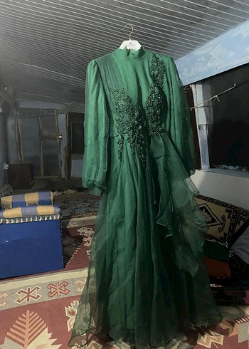42 Beden Uzun abıye Uzun Kollu Yeşil Gotik Abiye Elbise