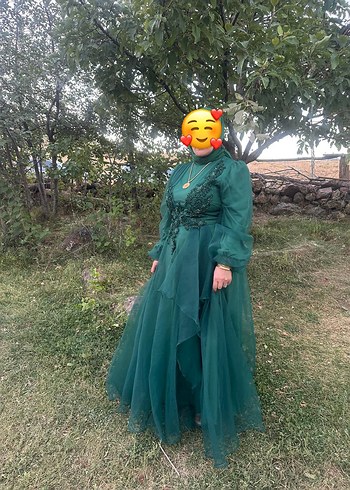 Uzun abıye Uzun Kollu Yeşil Gotik Abiye Elbise