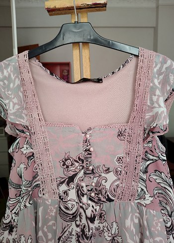 Pembe Desenli Hamile Midi Elbise - Görsel 4