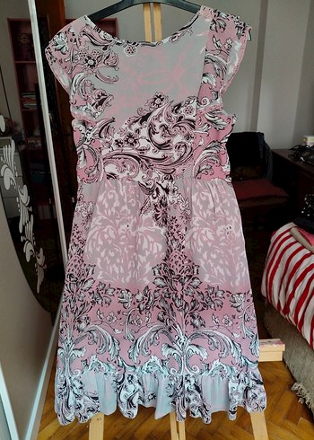 Pembe Desenli Hamile Midi Elbise - Görsel 2