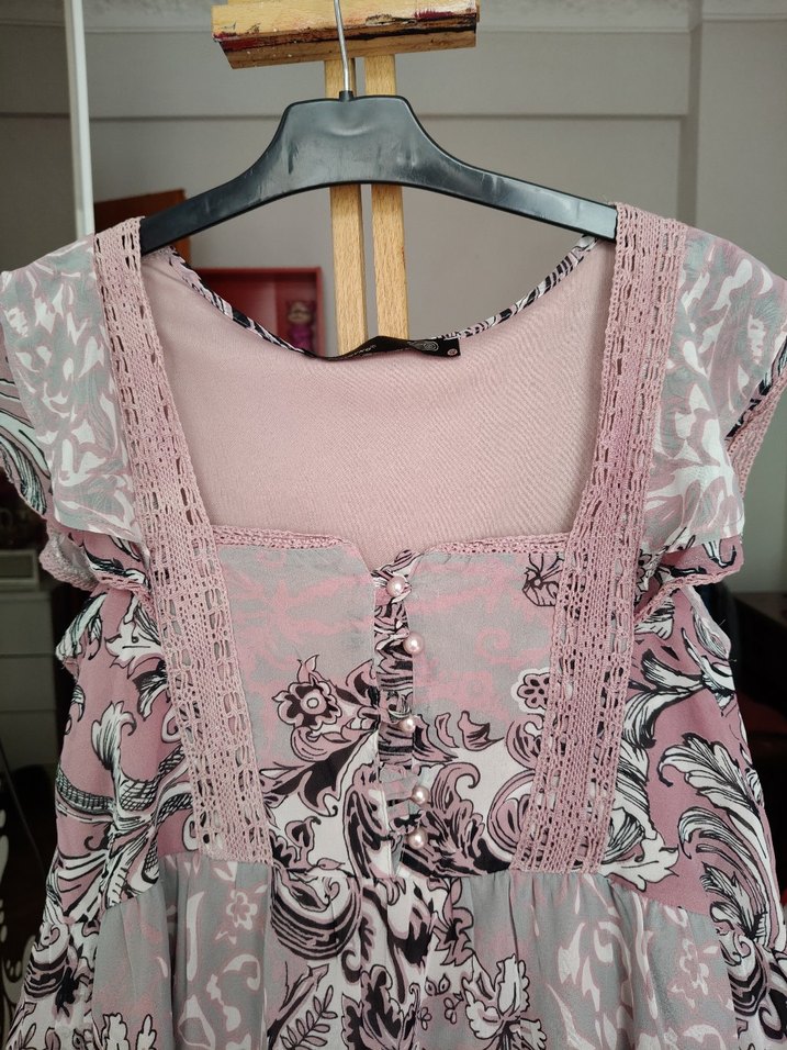 Pembe Desenli Hamile Midi Elbise - Görsel 4