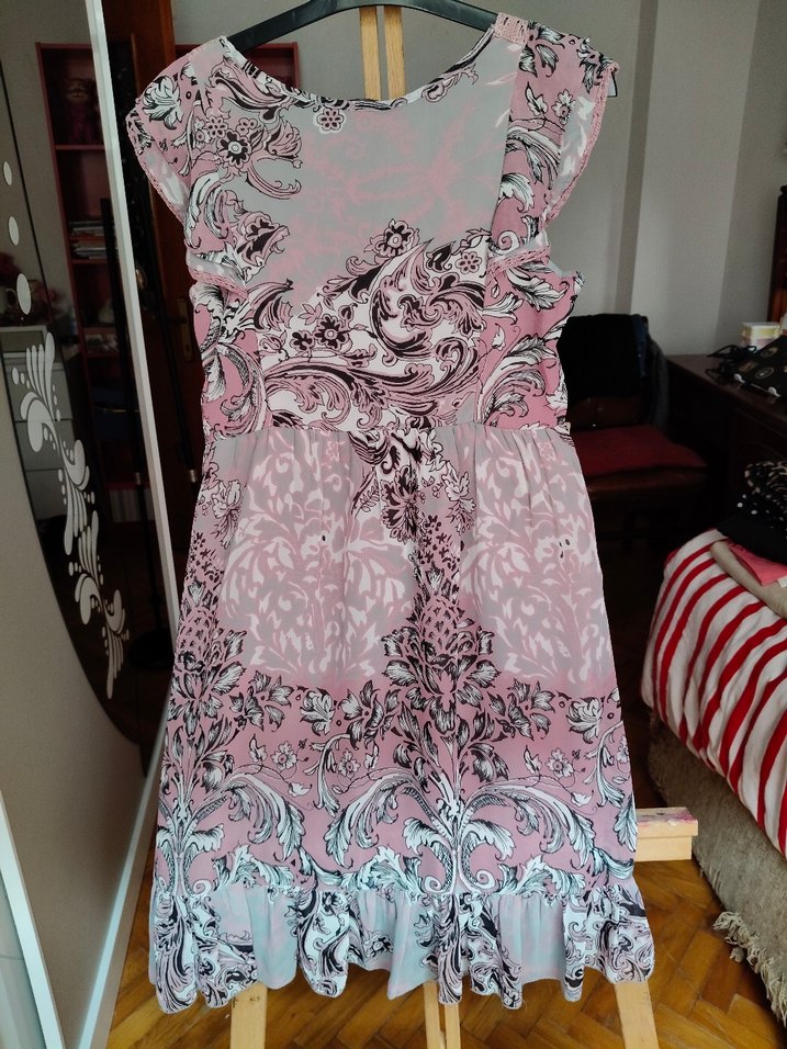 Pembe Desenli Hamile Midi Elbise - Görsel 2