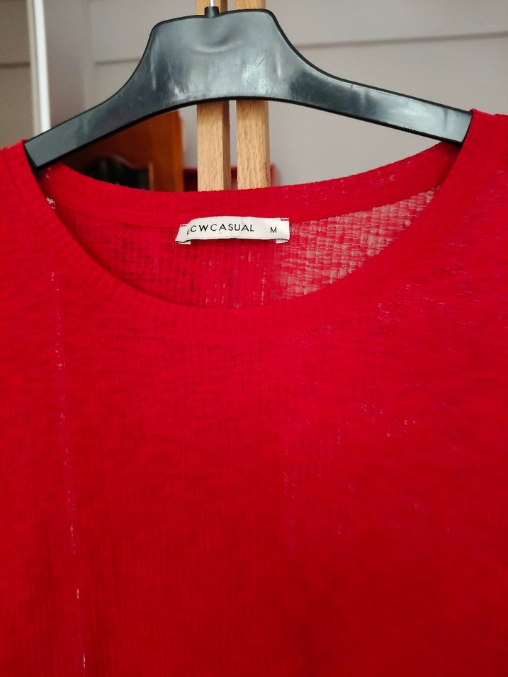 Kırmızı Keten Örme Kadın Bluz - Görsel 2