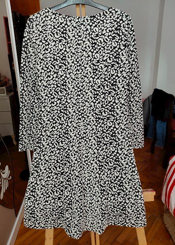 Uzun Kollu Gri Desenli Elbise - Görsel 5