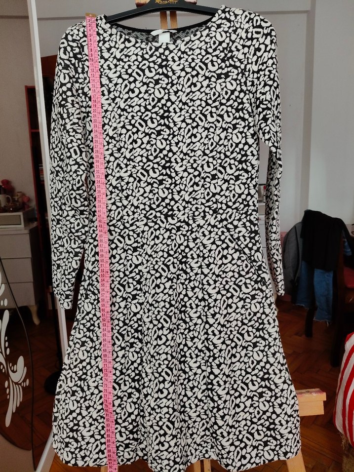 Uzun Kollu Gri Desenli Elbise - Görsel 2