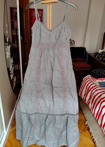 Gri Askılı Uzun günlük elbise - Görsel 2