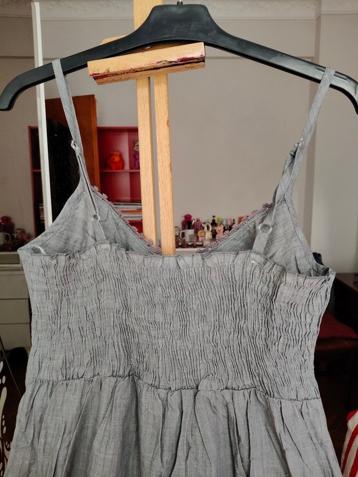 Gri Askılı Uzun günlük elbise - Görsel 3