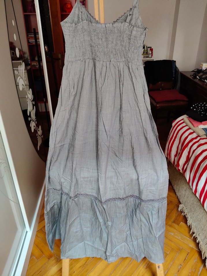 Gri Askılı Uzun günlük elbise - Görsel 4