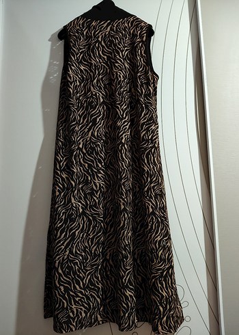 Kahverengi Zebra Desenli Uzun Kadın Yelek - Görsel 5