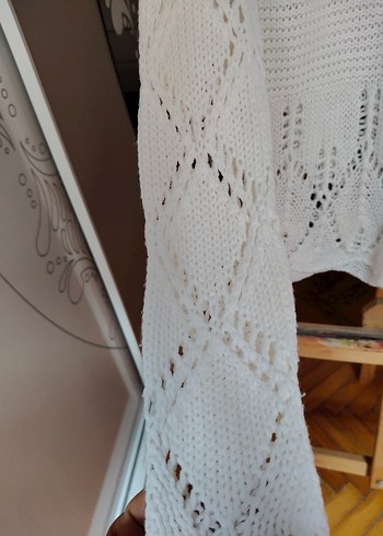 Bohem Beyaz Örgü Kadın Kazak - Görsel 5