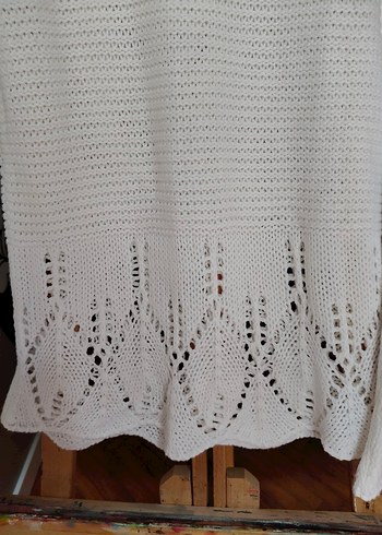 Bohem Beyaz Örgü Kadın Kazak - Görsel 4