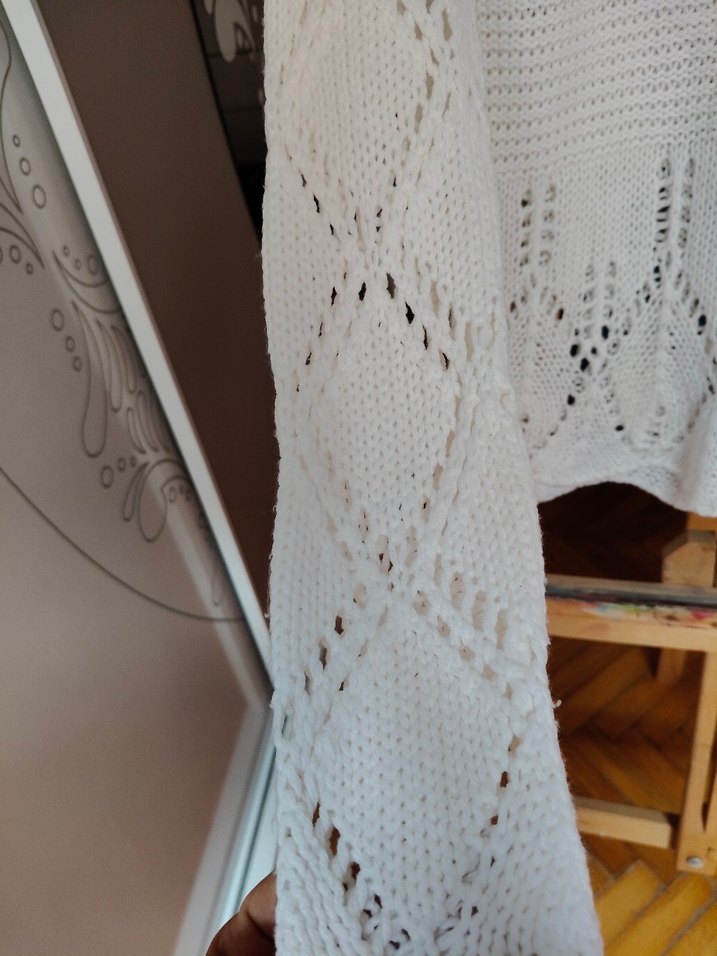 Bohem Beyaz Örgü Kadın Kazak - Görsel 5