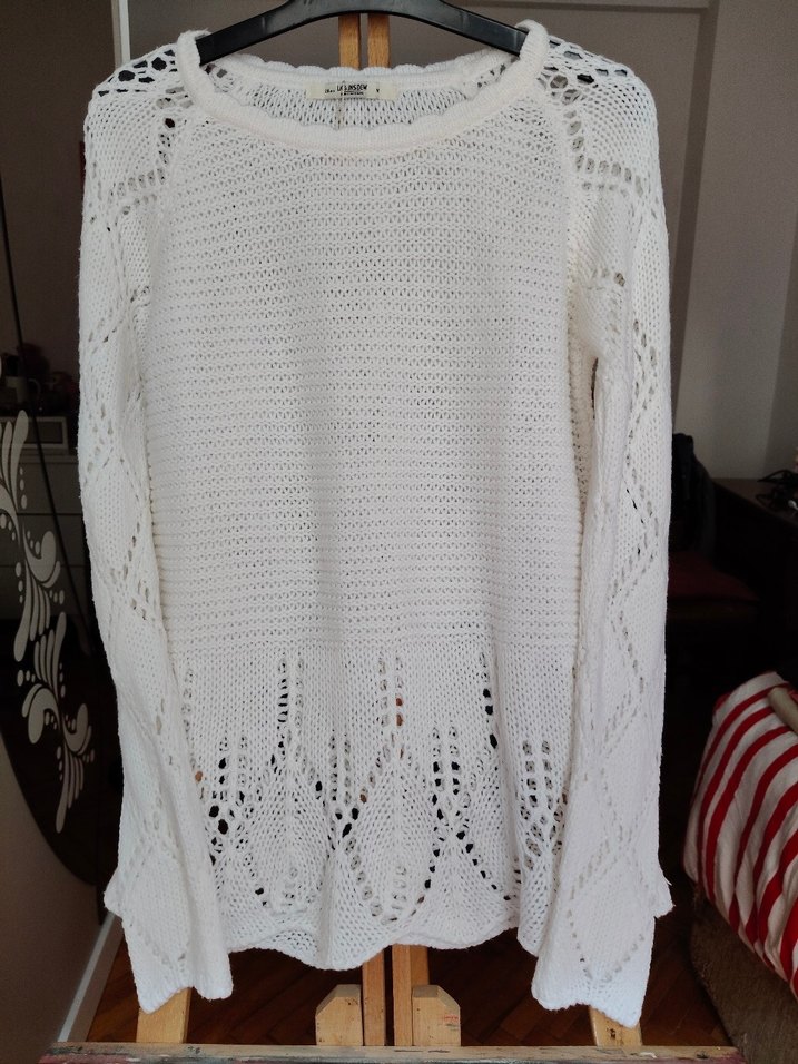 Bohem Beyaz Örgü Kadın Kazak - Görsel 2