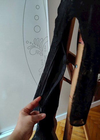 Dantel Detaylı siyah Mini Elbise - Görsel 3