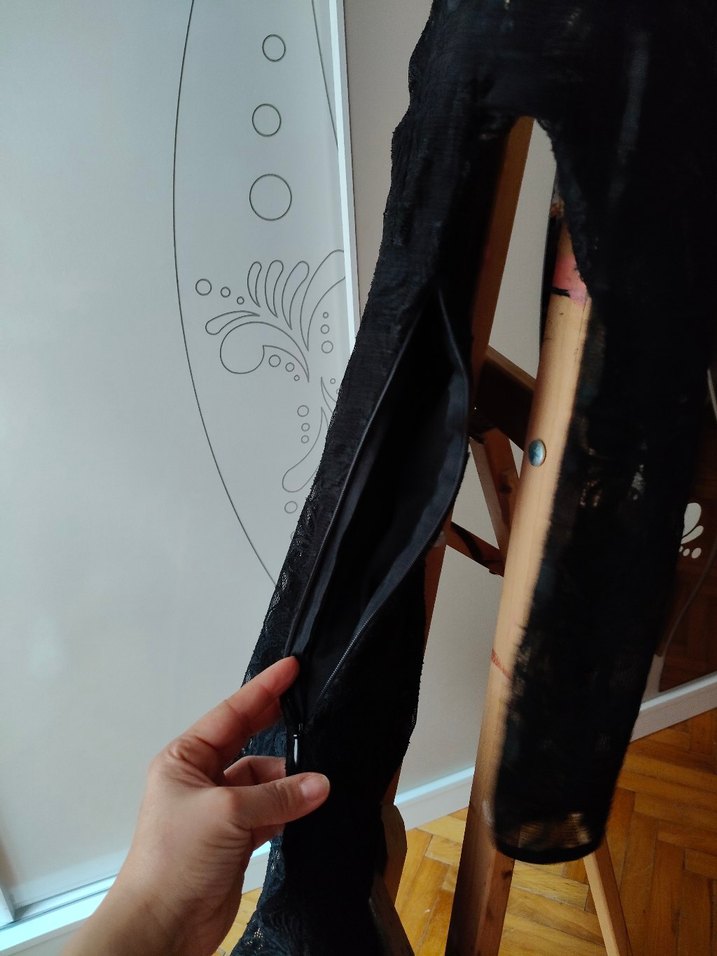 Dantel Detaylı siyah Mini Elbise - Görsel 3