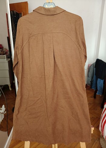 Düğmeli Uzun Süet Kadın Gömlek - Görsel 4