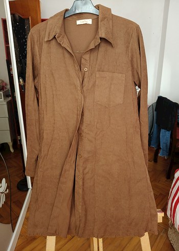 Düğmeli Uzun Süet Kadın Gömlek - Görsel 3