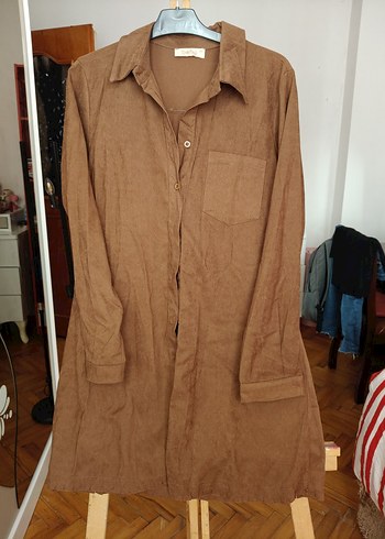 Düğmeli Uzun Süet Kadın Gömlek - Görsel 2