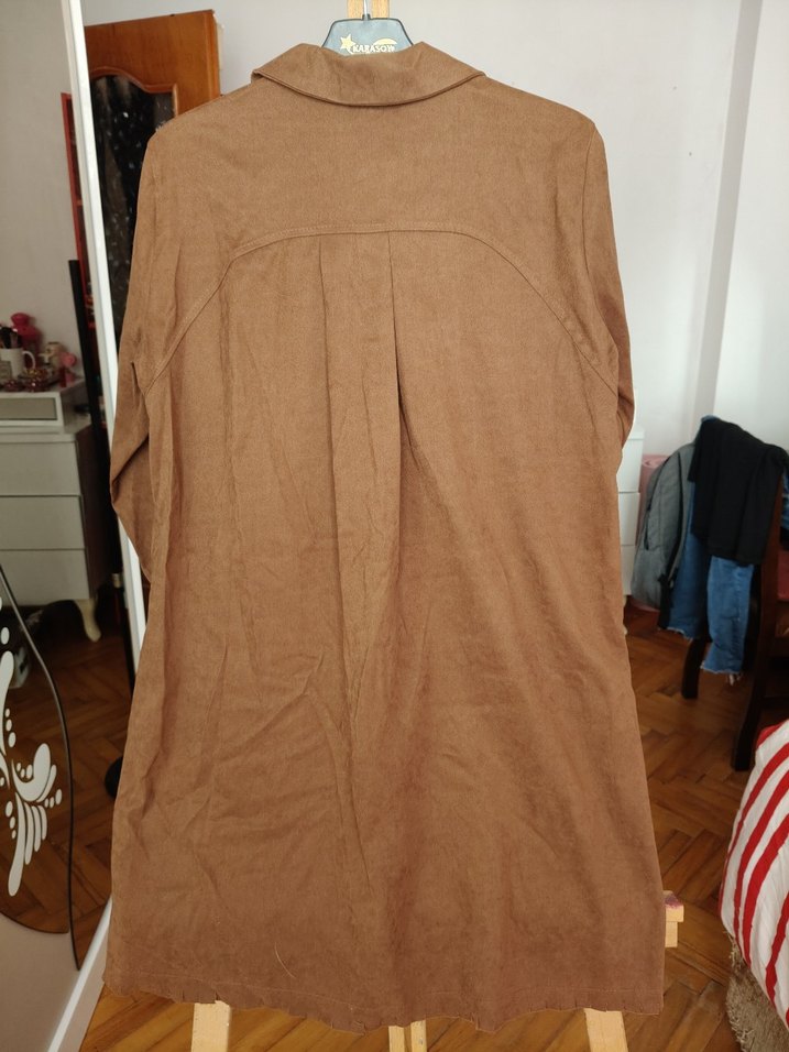 Düğmeli Uzun Süet Kadın Gömlek - Görsel 4