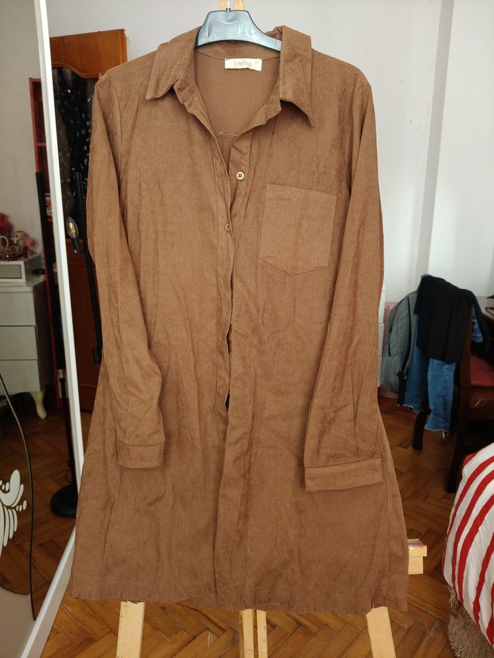 Düğmeli Uzun Süet Kadın Gömlek - Görsel 2