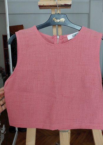 Kolsuz pembe Keten crop - Görsel 2