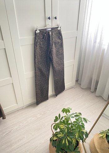 36 Beden Leopar Desenli Wıde Leg Pantolon