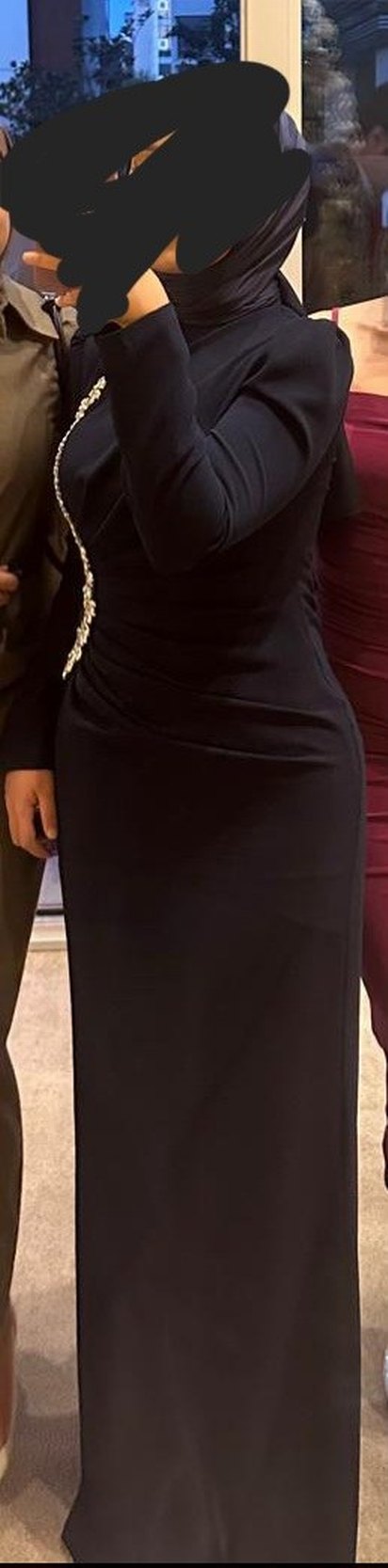 Uzun Kollu lacivert Gotik Abiye Elbise - Görsel 2